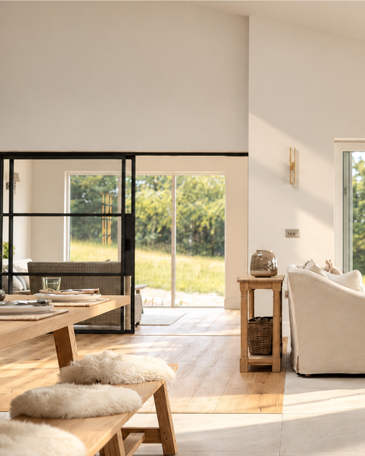 A light-filled living and dining space opening onto the garden