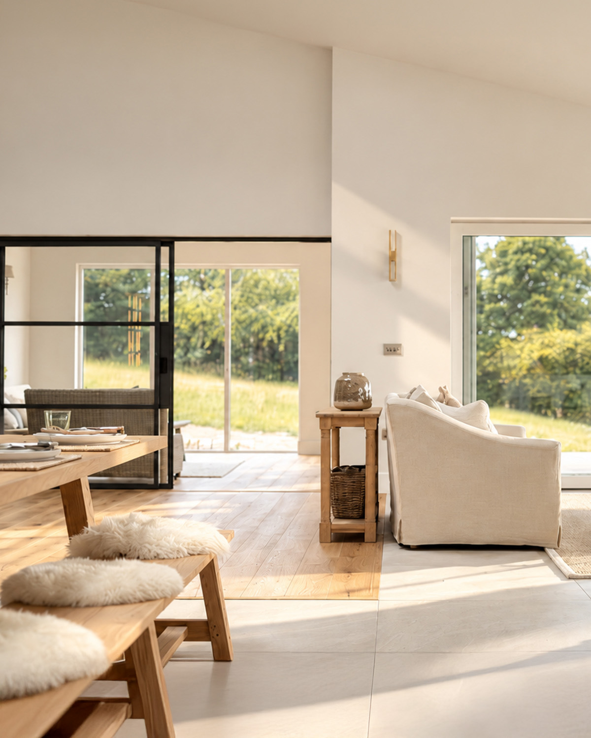 A light-filled living and dining space opening onto the garden